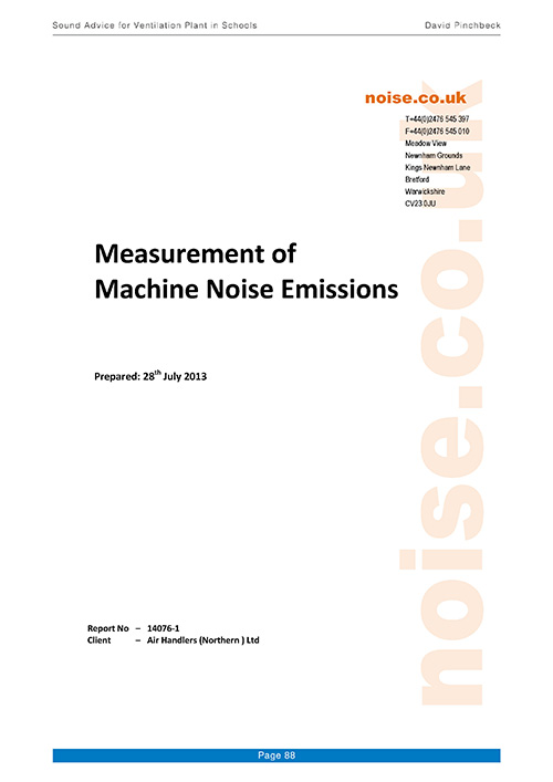 Measurement of Machine noise emissions report Measurement of Machine noise emissions report